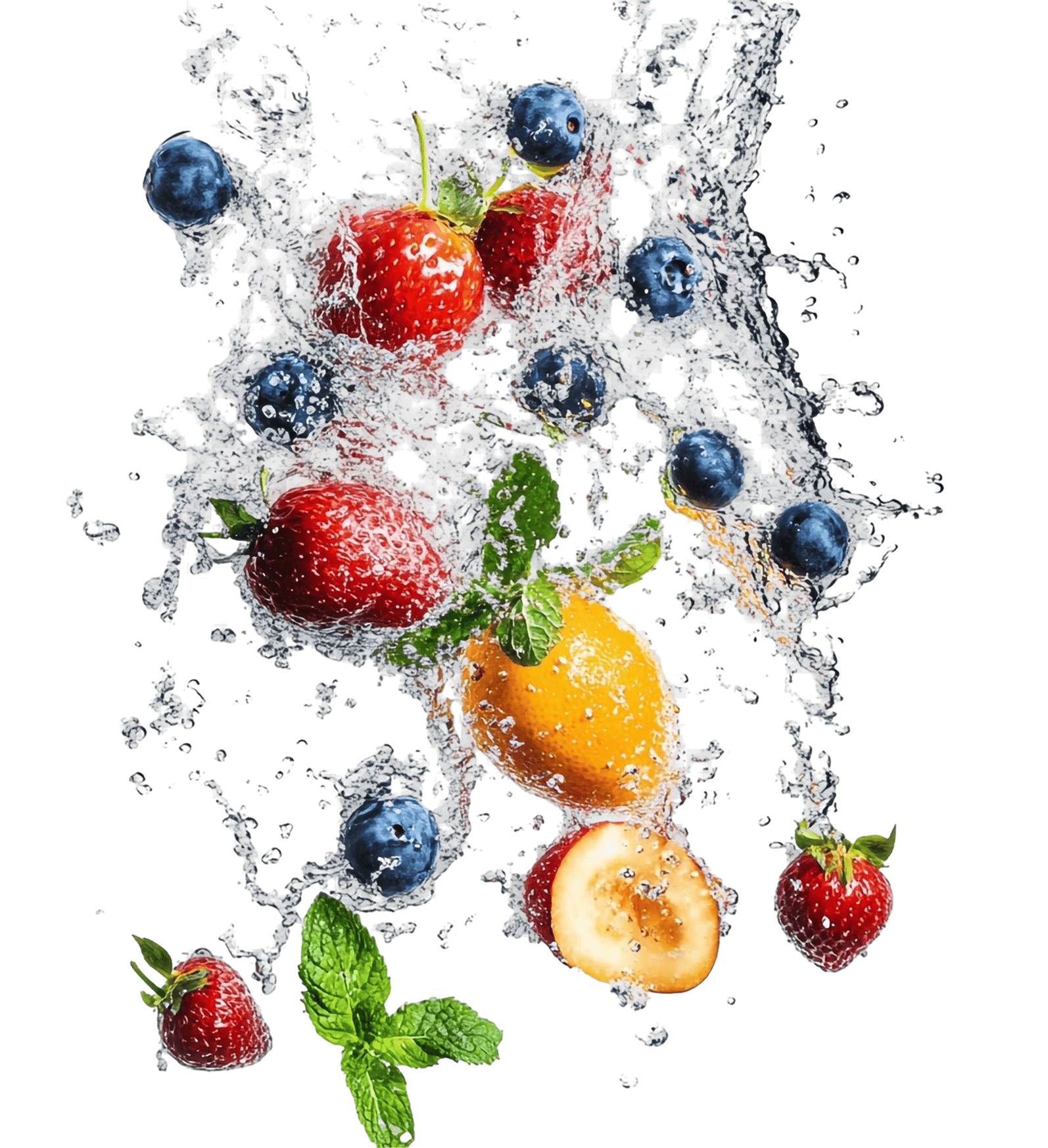Fruits splashing in water